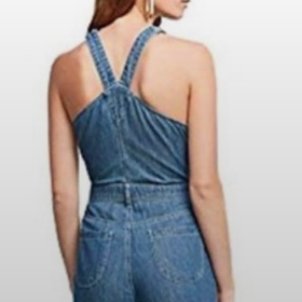 Anthropologie Pilcro Femme Denim Chambray Wide Leg Crop Jumpsuit Size 4 - Picture 16 of 16